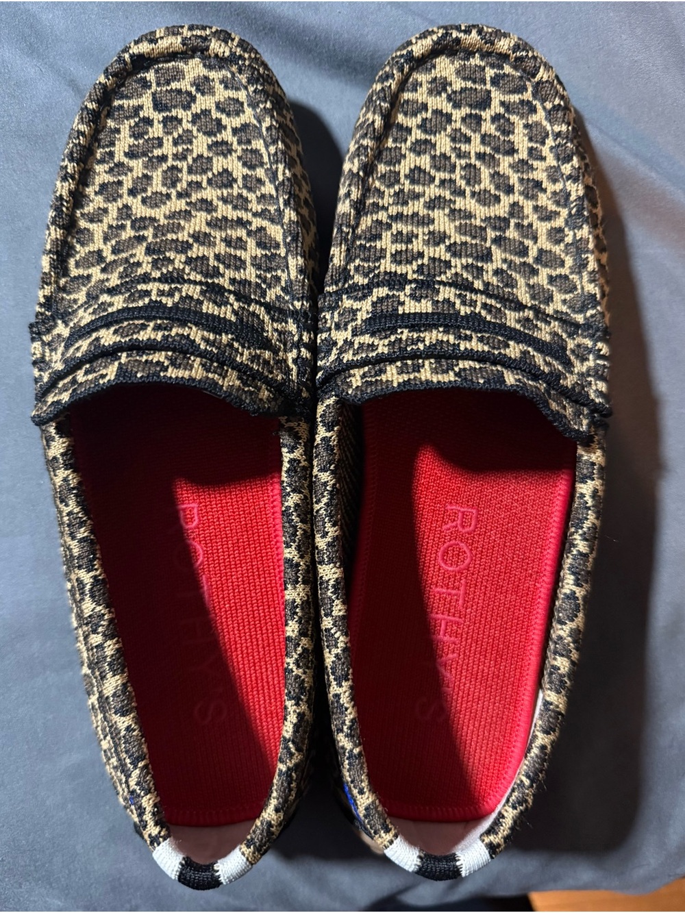 Rothy's Leopard-Print Slip-On Loafers in Tan & Black with Red Insole
